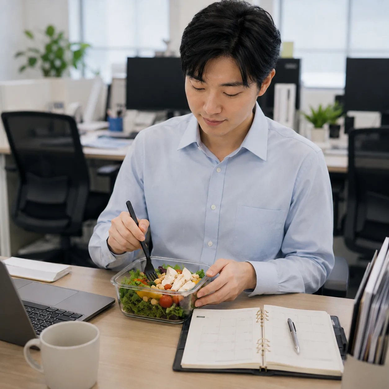 직장인 다이어트 점심 식단 관리 장면