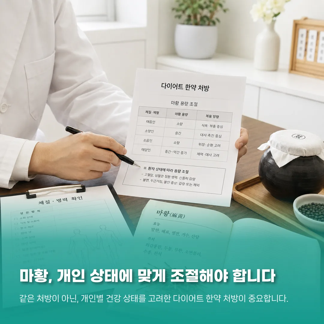 한의사 진단 아래 마황 용량 조절 처방