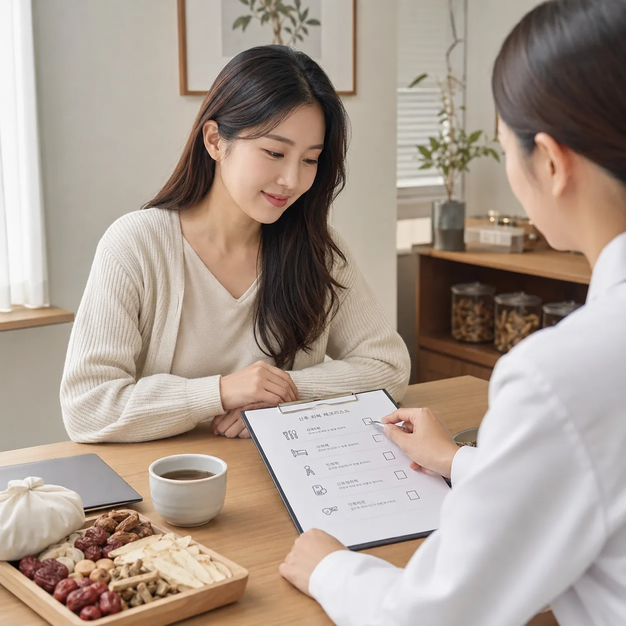 산후 다이어트 상담을 받는 산모