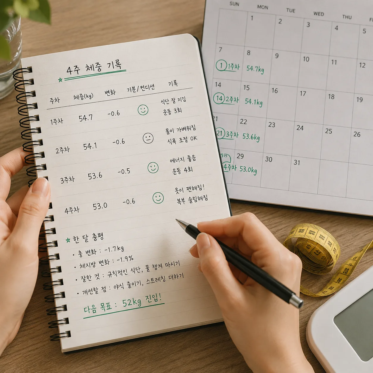 다이어트 4주 체중 변화 점검 기록