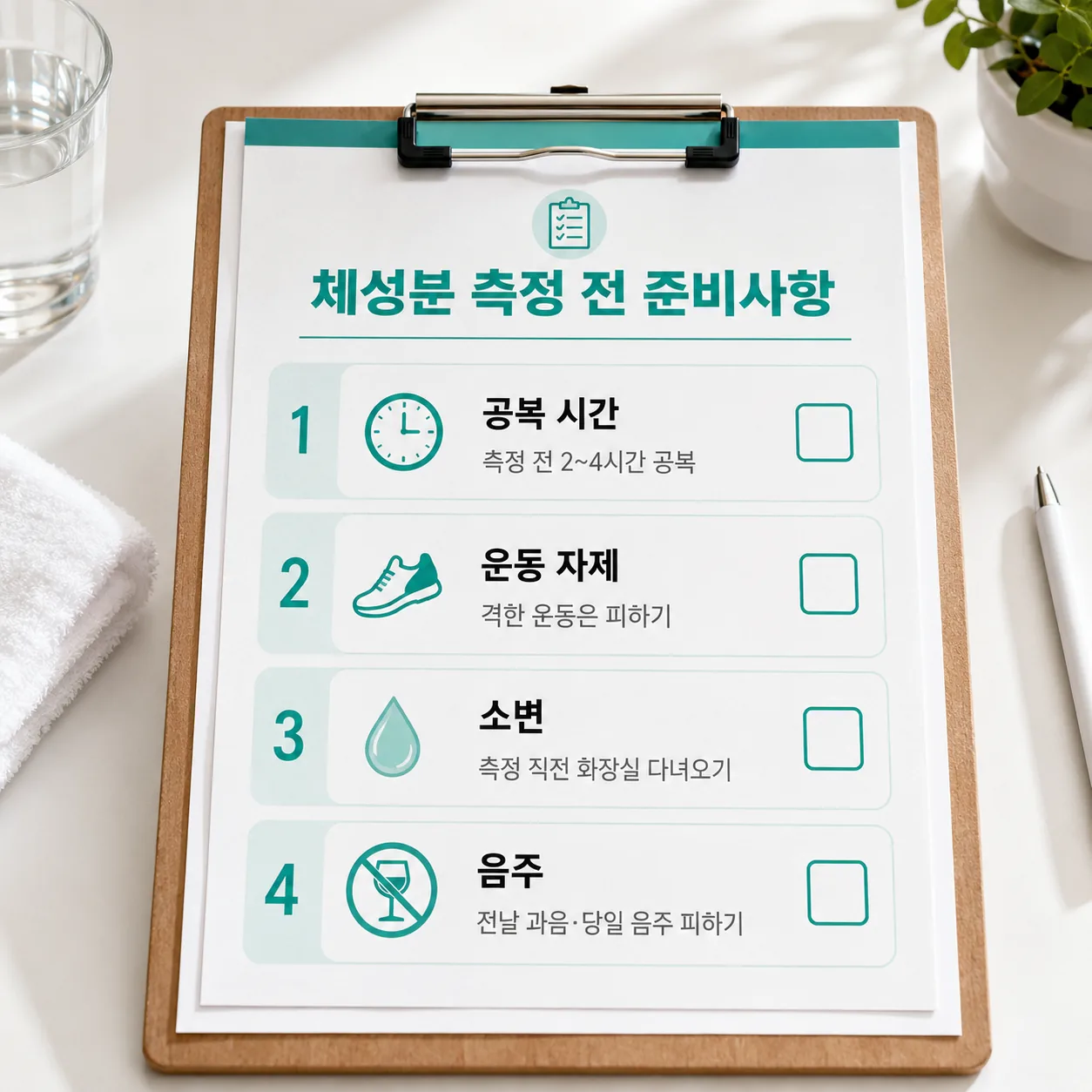 체지방률 측정 전 조건 통일 체크리스트