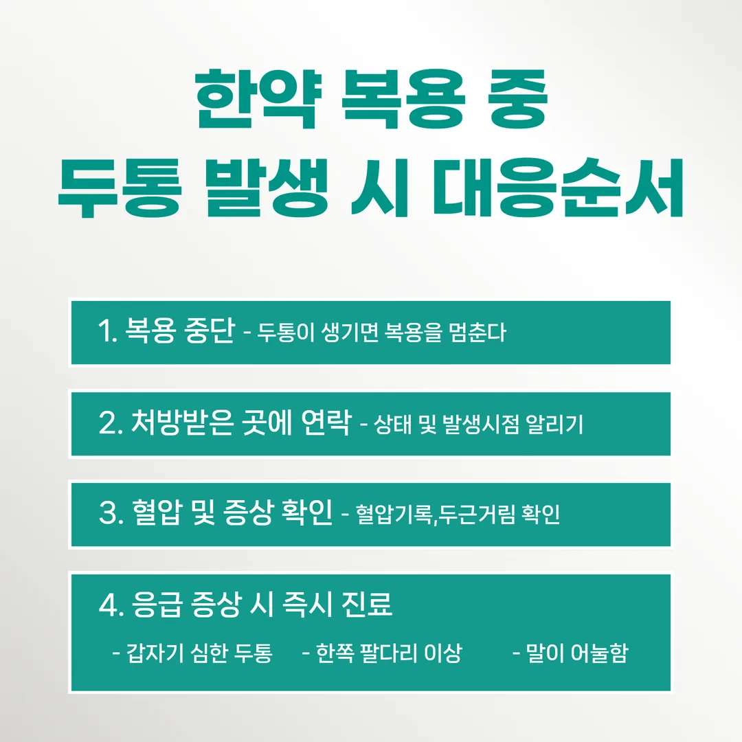 한약 복용 중 두통 대응 순서