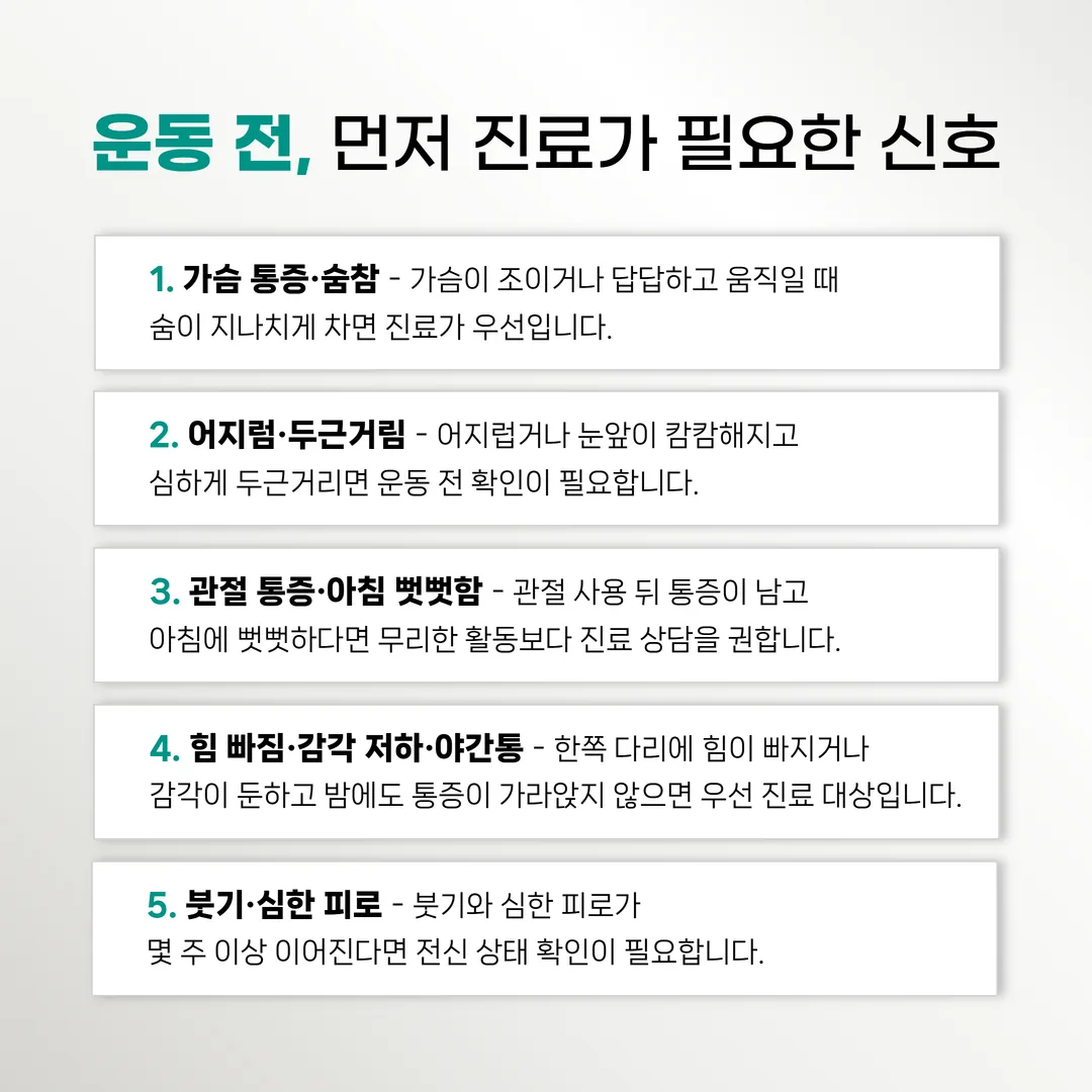 운동 없이 다이어트를 시작하기 전 확인할 관절 통증 가슴 통증 어지럼 신호 안내도
