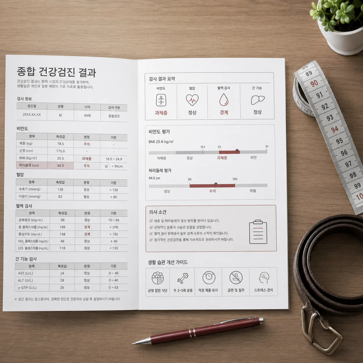 남자 다이어트를 시작할 때 확인하는 건강검진 결과지와 허리둘레 줄자