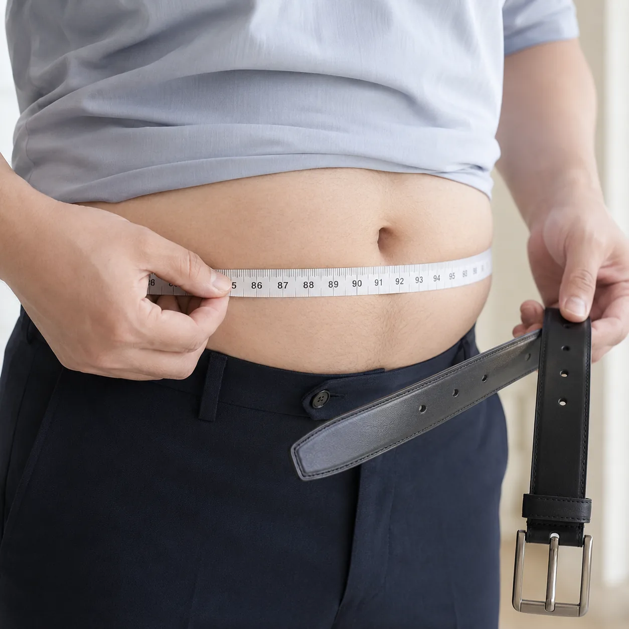 남자 뱃살과 허리둘레 90cm 복부비만 기준을 확인하는 모습