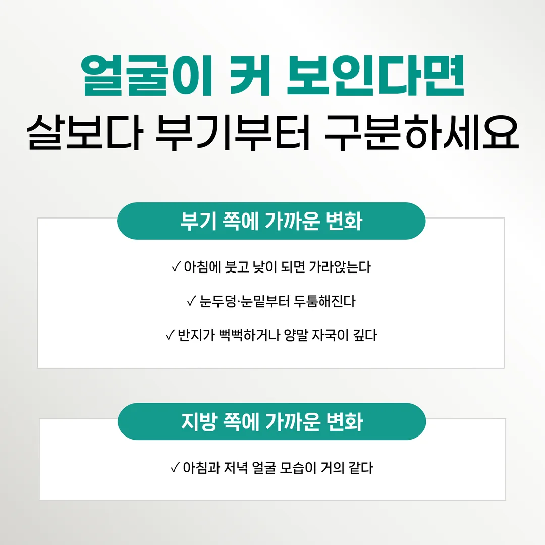 아침과 저녁 얼굴을 같은 조건으로 찍어 부기를 비교하는 확인 방법