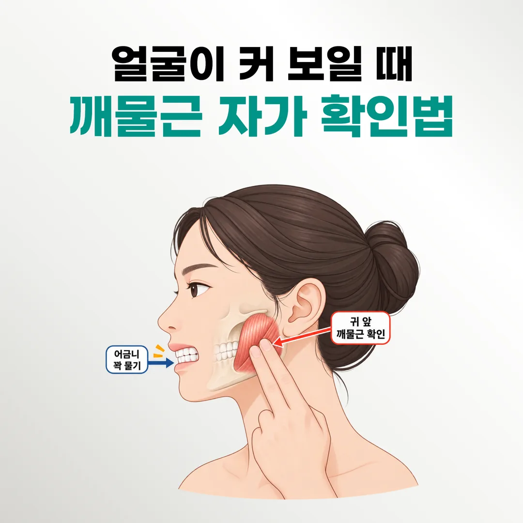 어금니를 물고 귀 앞 깨물근이 두꺼워졌는지 손으로 확인하는 방법