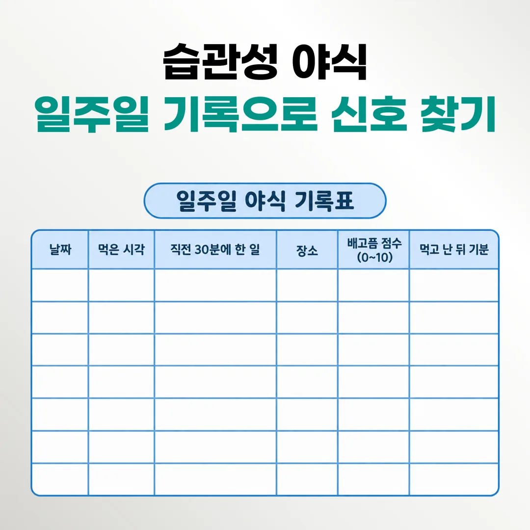 일주일간 야식 기록표 양식 예시