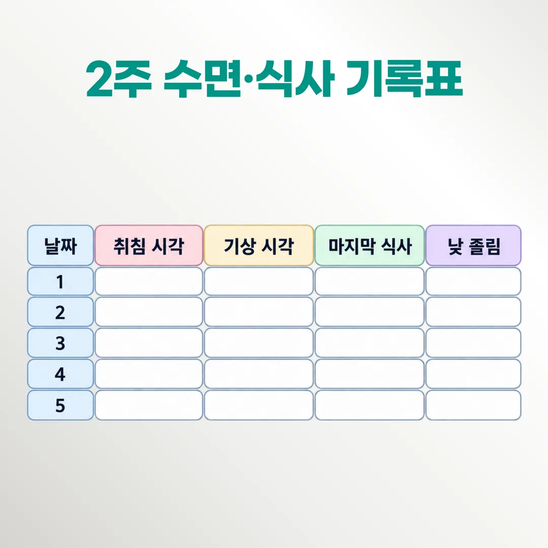 2주 수면·식사 시각 기록표 서식 예시